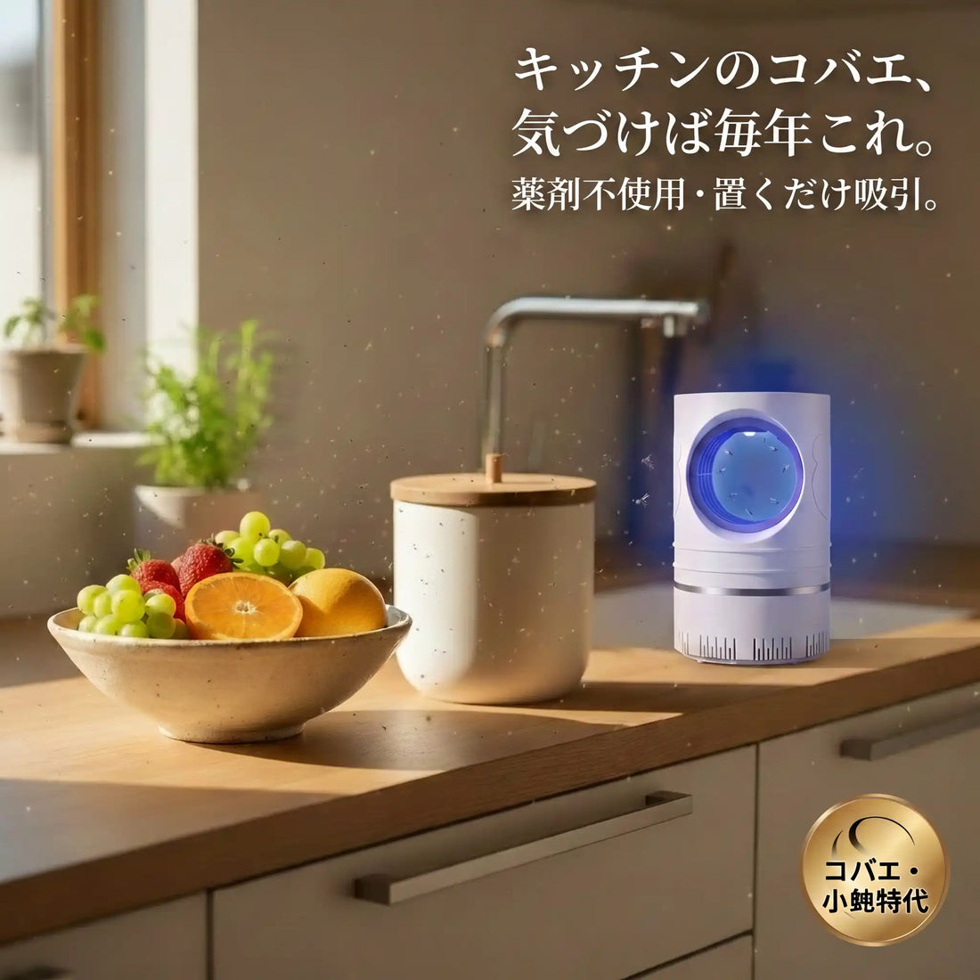 【コバエ特化・強力吸引】UV捕虫器 殺虫灯 — 薬剤不使用の静音設計|小虫・飛翔害虫対策 赤ちゃん・ペットにも安心(ライト内蔵・USB給電)